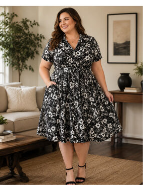 Women's Blake Elizabeth Floral Midi Dress Black White Size 14